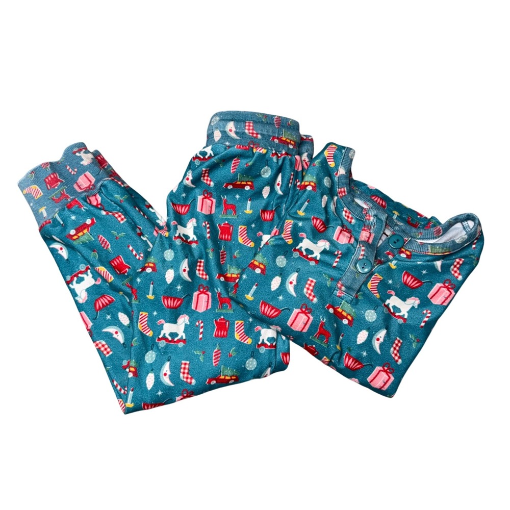 SweetHoney Pajama Set Kids 4T Teal Excellent Christmas Henley Joggers
